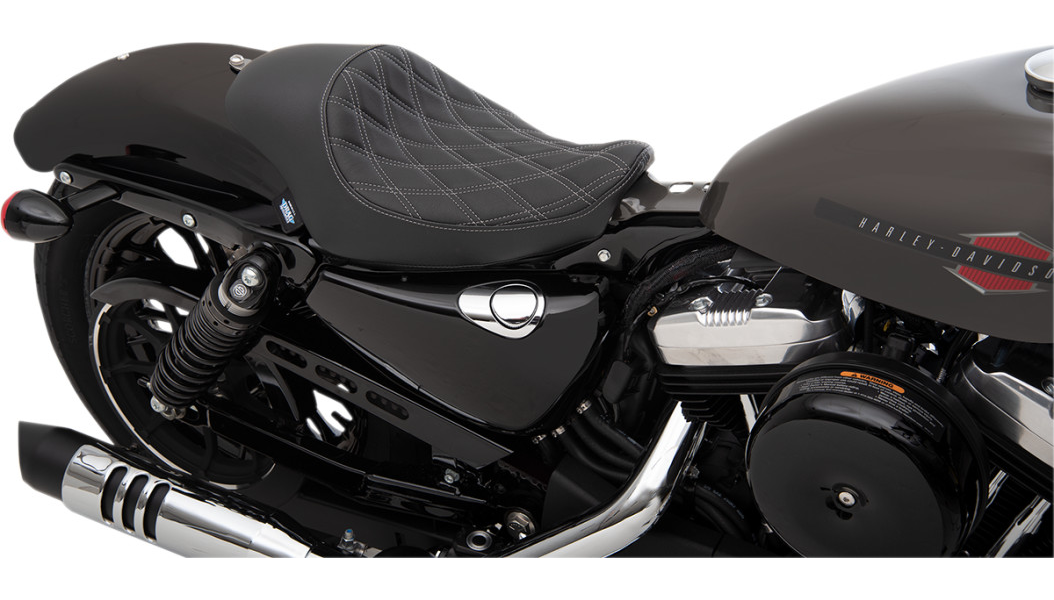 2004-2022 EVO Sportster 3/4 Solo Seat - Double Diamond Silver Stitch