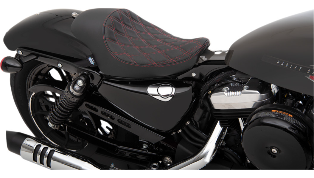 2004-2022 EVO Sportster 3/4 Solo Seat - Double Diamond Red Stitch