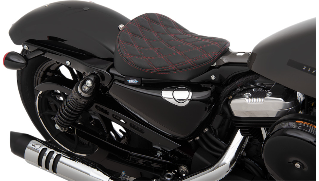 2004-2022 EVO Sportster Bobber Solo Seat - Double Diamond Red Stitch